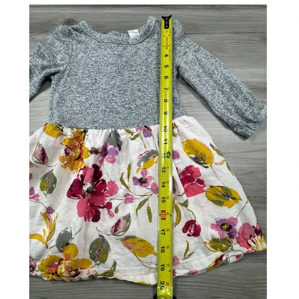 Gap Toddler Girls Long Sleeve Floral Mixed‎ Media Dress Grey Pink Yellow Size 3T